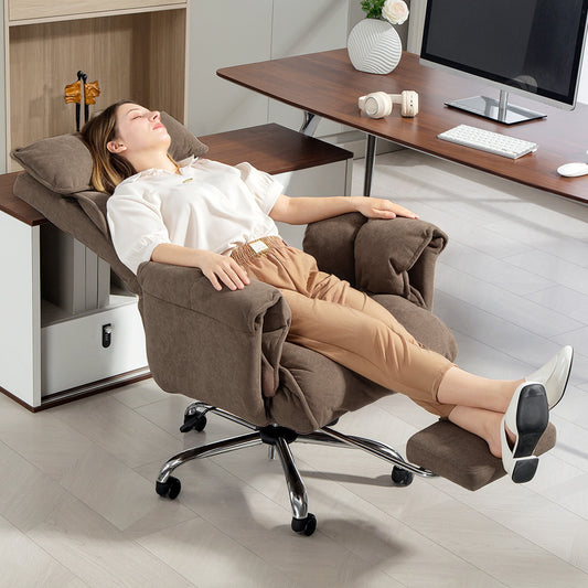 Desk Chair, Computer Office Chair with Footrest, Adjustable Backrest and Headrest, Light Brown