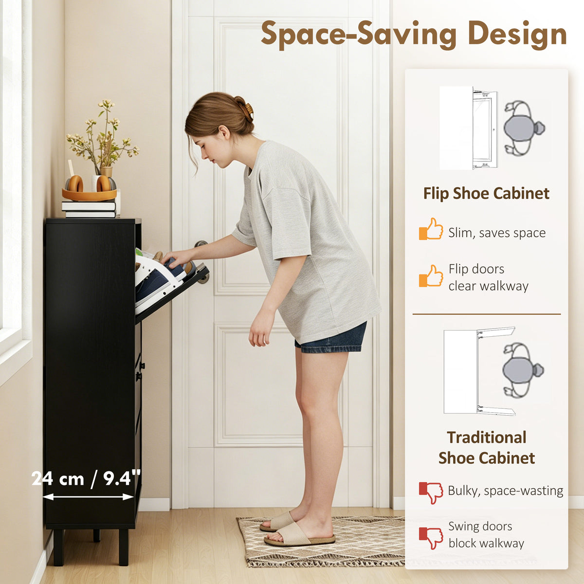 Shoe Cabinet with 4 Flip Drawers – 39"W x 37"H