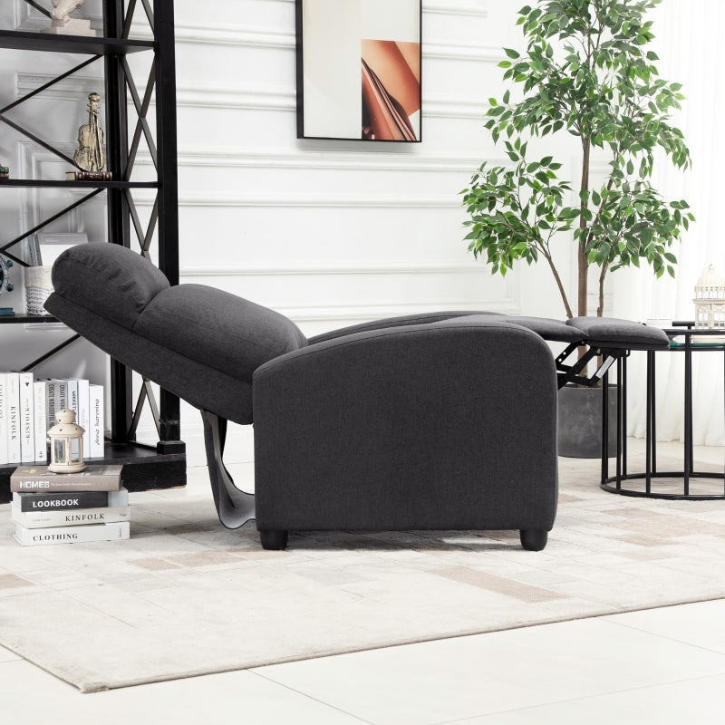 HOMCOM Manual Fabric Recliner Armchair, Padded Single Sofa, Dark Grey