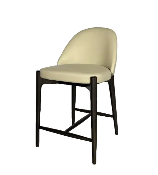 Curved-Back Counter Chair, Taupe Faux Leather, Dark Walnut Frame