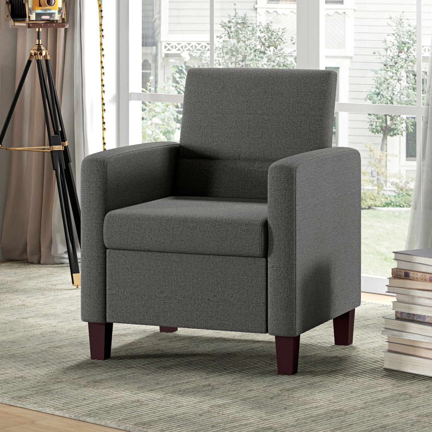 HOMCOM Modern Dark Grey Fabric Accent Chair, Cushioned Seat, Non-Slip Pads