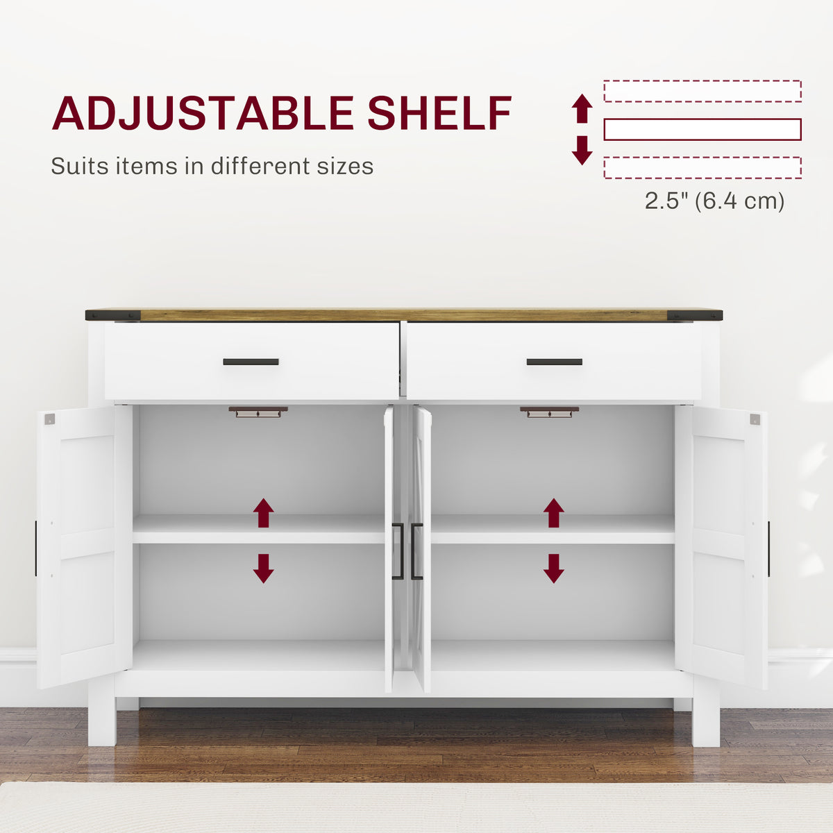 Farmhouse Kitchen Storage Cabinet with 2 Drawers and Shelves – 47"W x 33"H