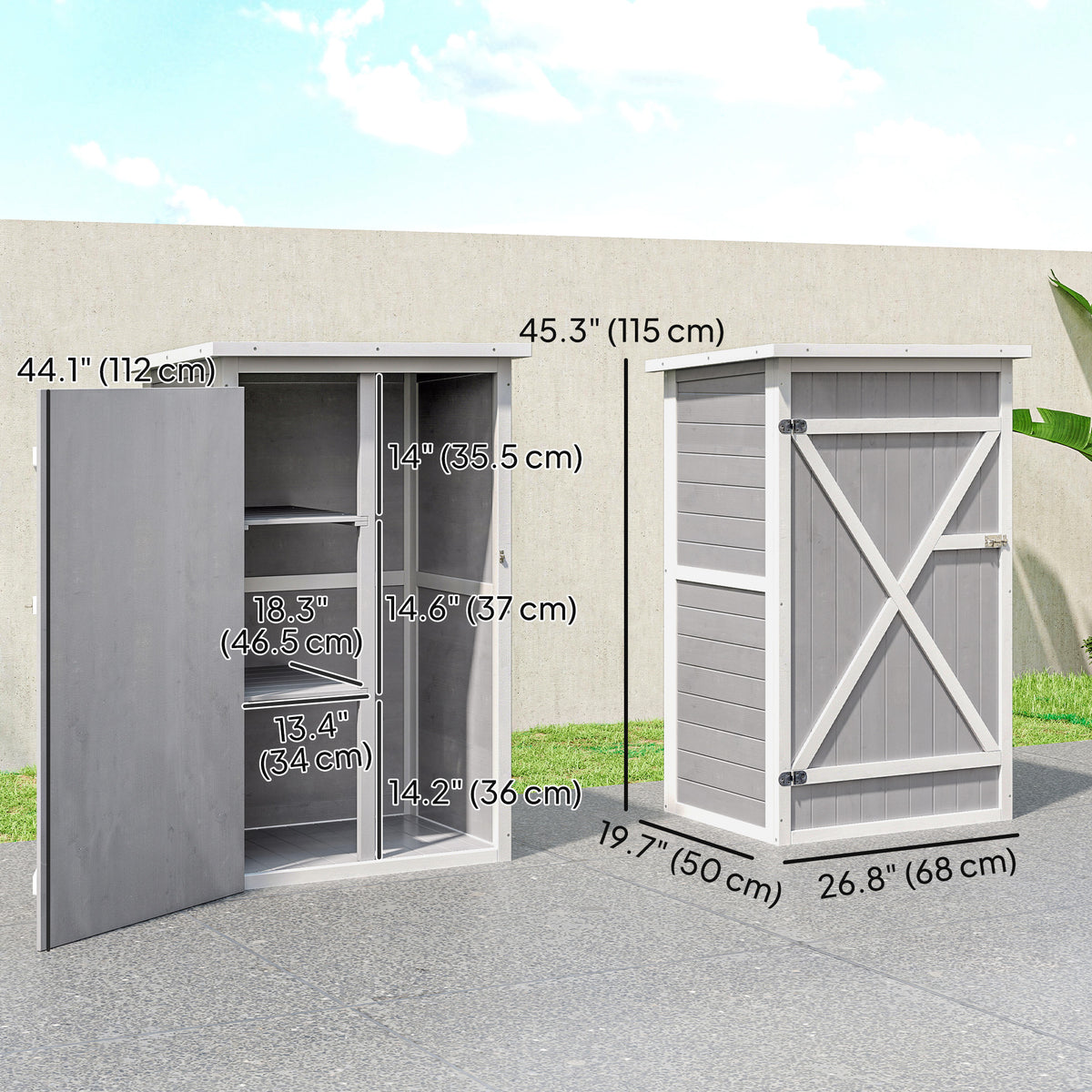 29.9"x21.7"x45.3" Garden Storage Shed with Asphalt Roof, Outdoor Storage Cabinet w/ Shelves
