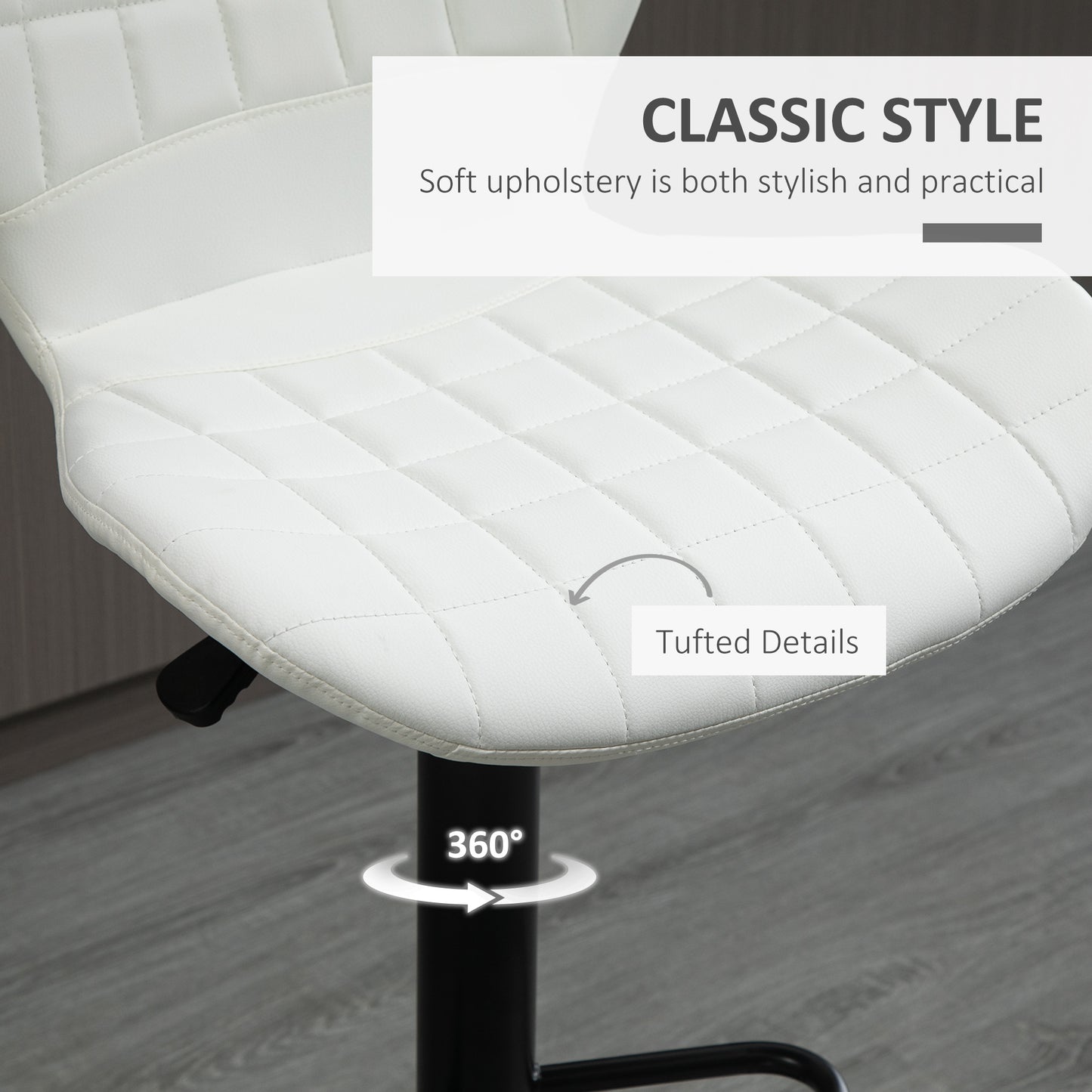 HOMCOM Modern Adjustable Swivel Bar Stools Set of 2, White PU Leather