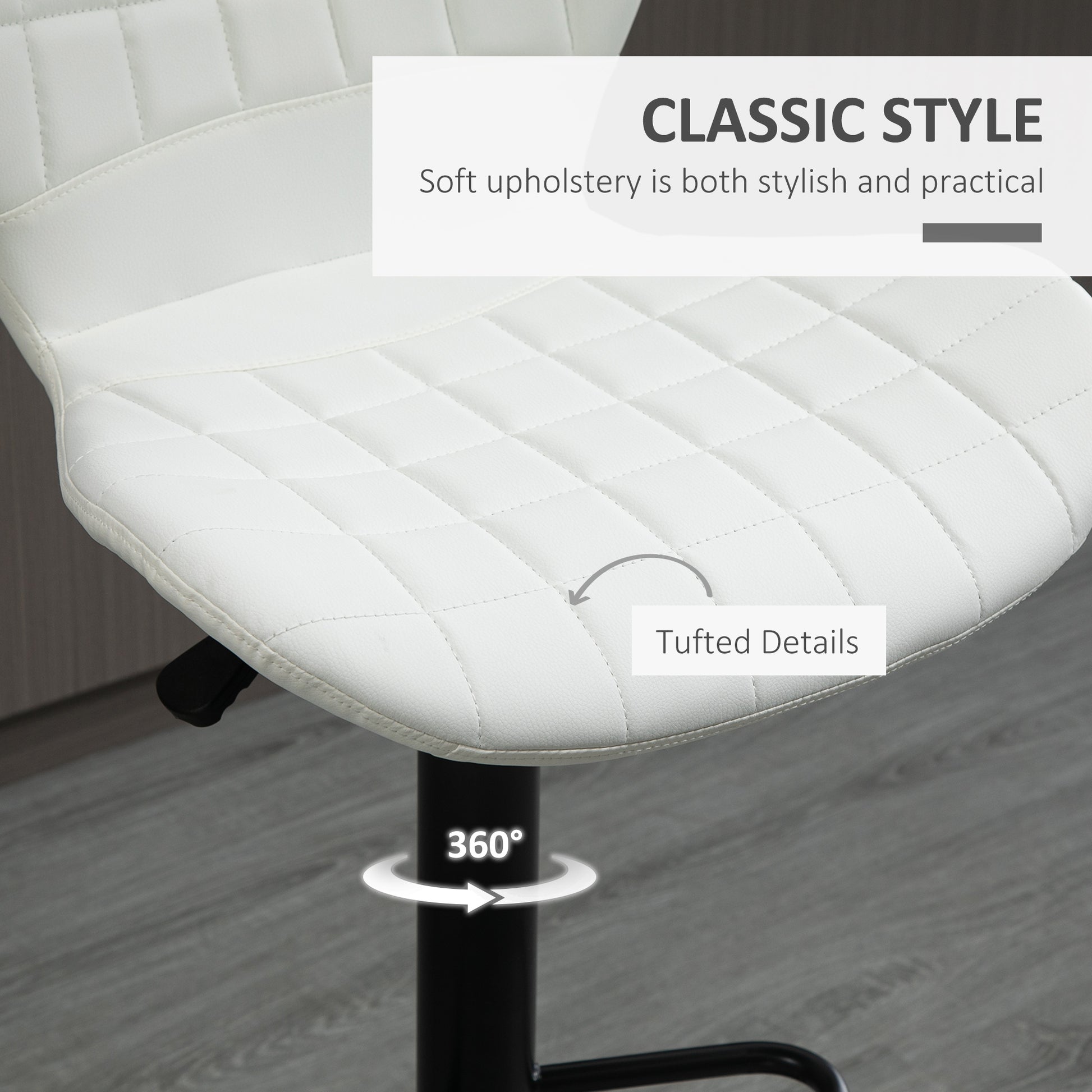 HOMCOM Modern Adjustable Swivel Bar Stools Set of 2, White PU Leather