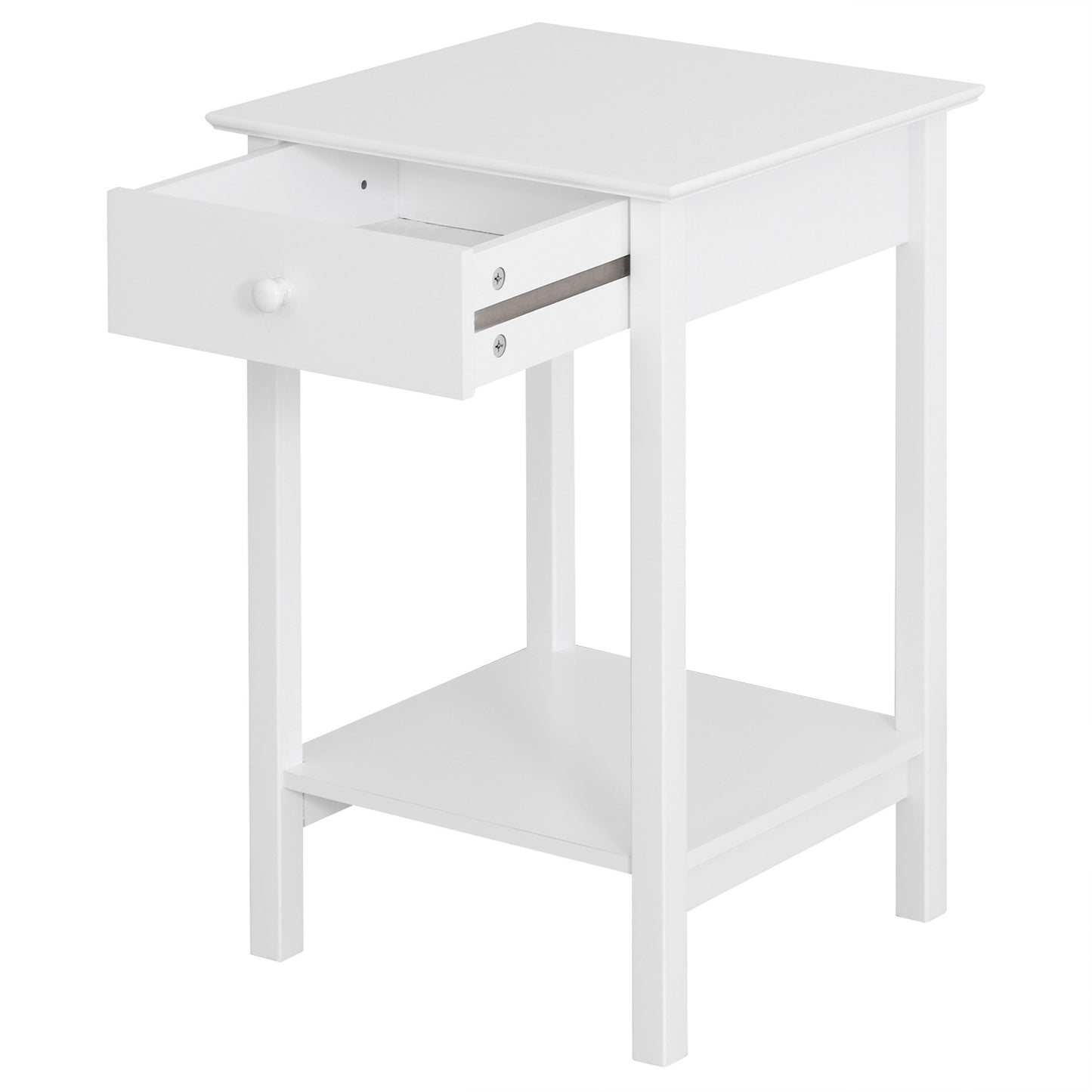 Modern White Bedside Table with Drawer and Storage Shelf - HOMCOM Nightstand