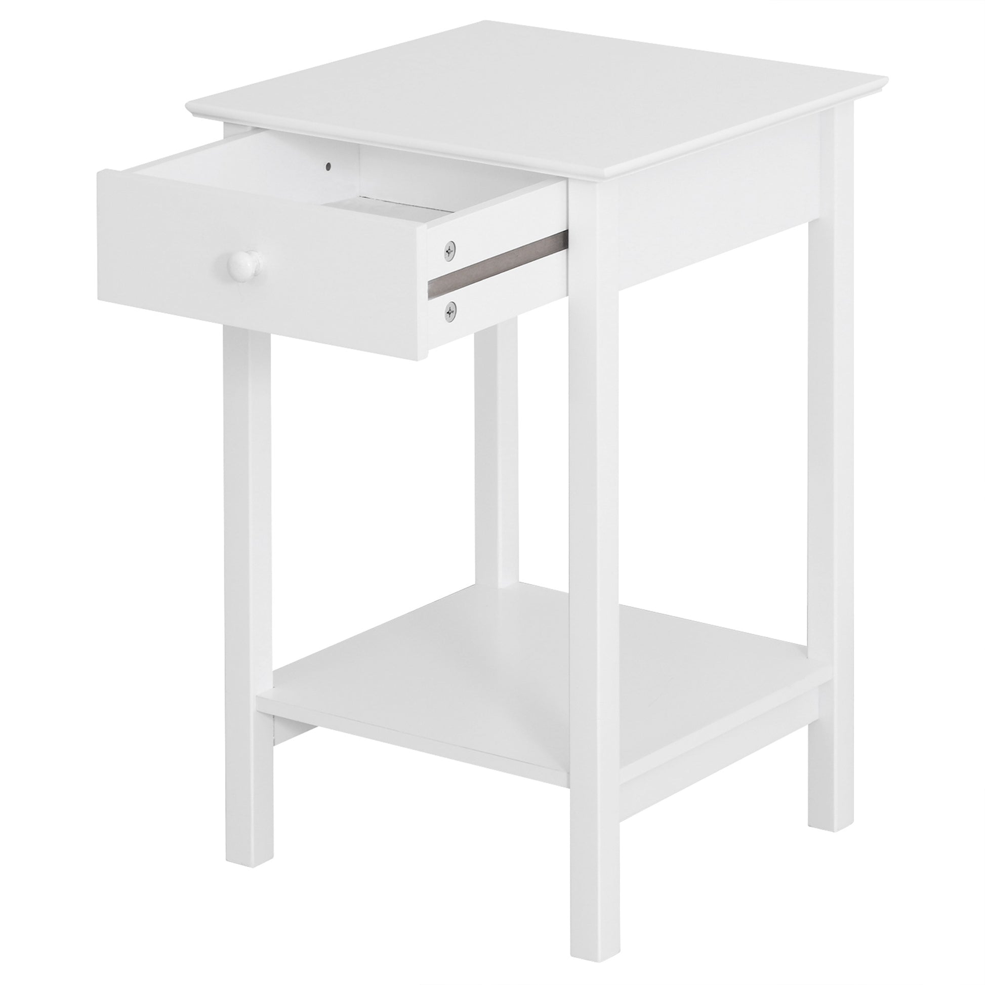 Modern White Bedside Table with Drawer and Storage Shelf - HOMCOM Nightstand