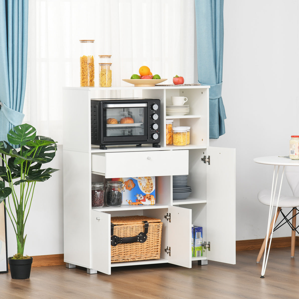 Compact Kitchen Hutch with Microwave Stand and Drawer – 36"W x 47"H