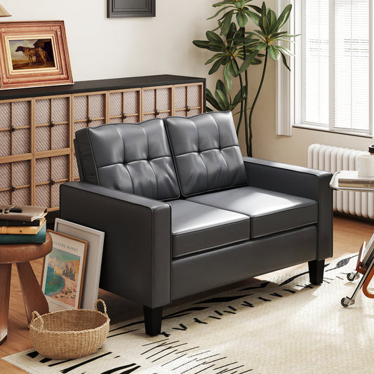 HOMCOM Grey 130cm PU Leather Loveseat Double Sofa, Tufted Backrest, Pocket Spring Comfort