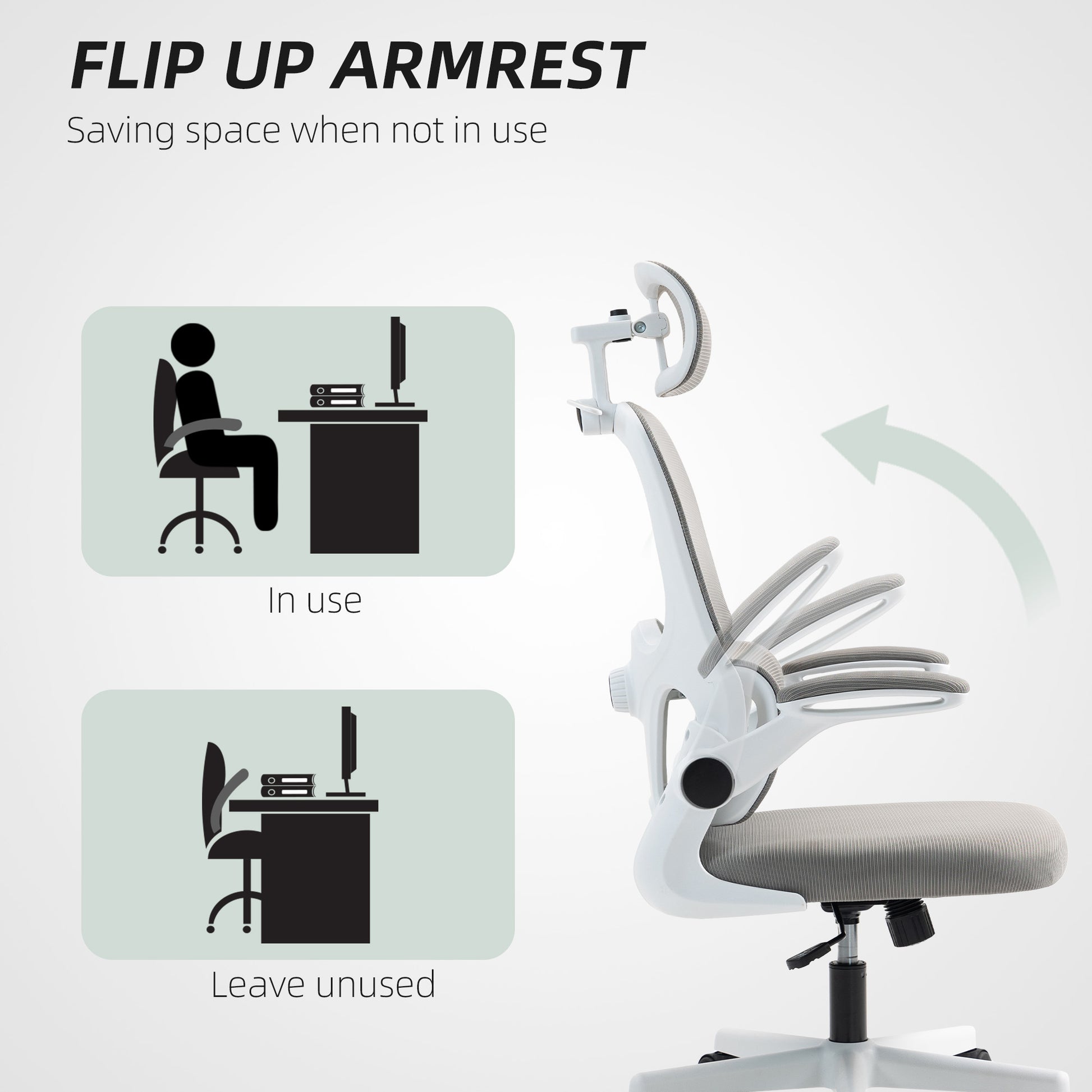 HOMCOM Ergonomic Mesh Office Chair: Flip-up Armrests, Rotatable Headrest, Lumbar Support
