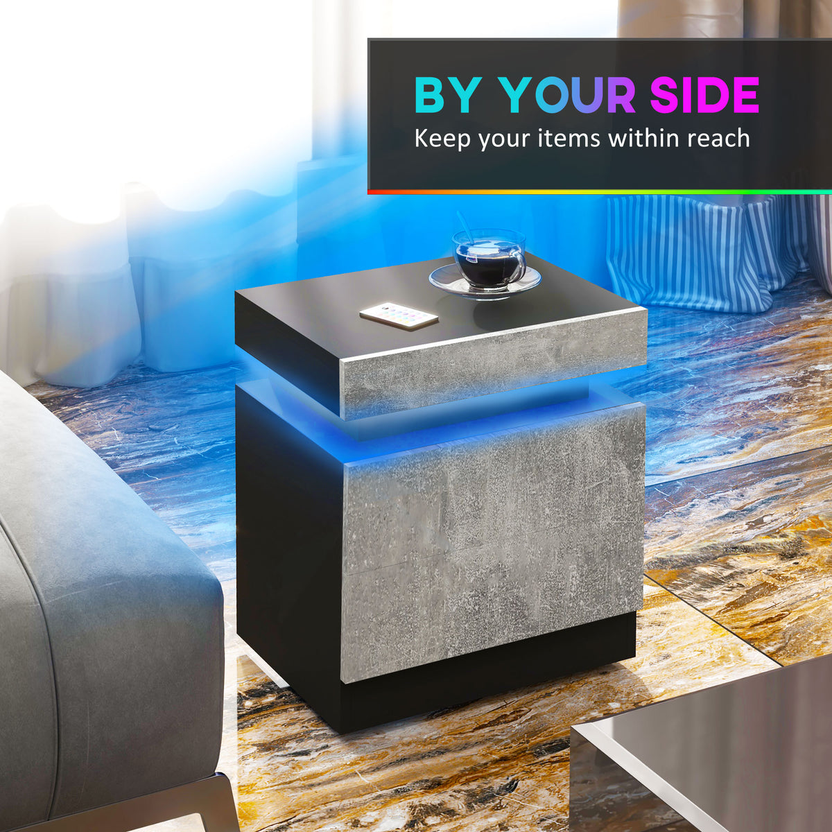LED Nightstand with 2 Drawers – 18"W x 21"H