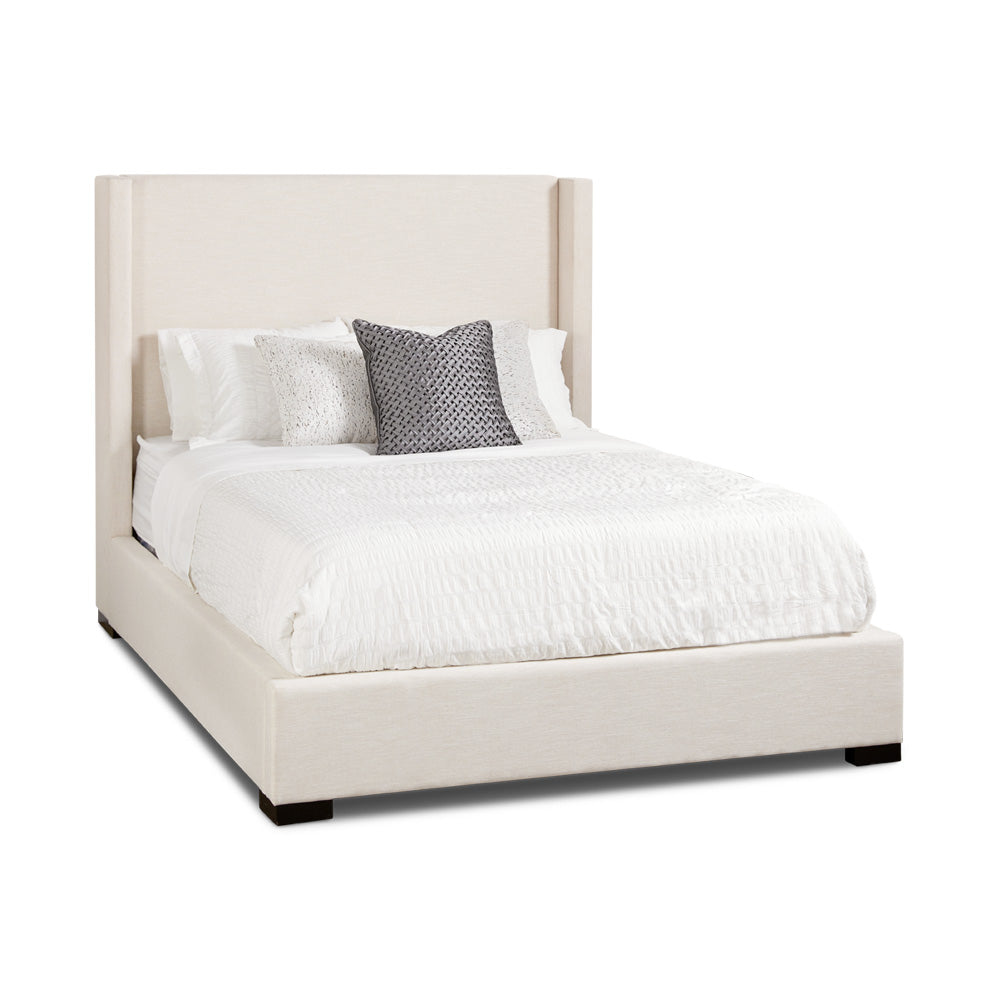 Wingback Upholstered Bed – Beige Fabric