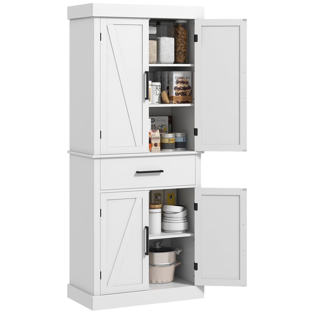 Farmhouse Kitchen Pantry Cabinet with 4 Barn Doors – 30"W x 72"H
