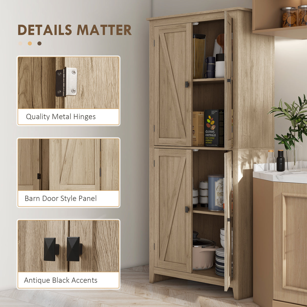 Kitchen Pantry Cabinet with Doors and Shelves – 32"W x 72"H