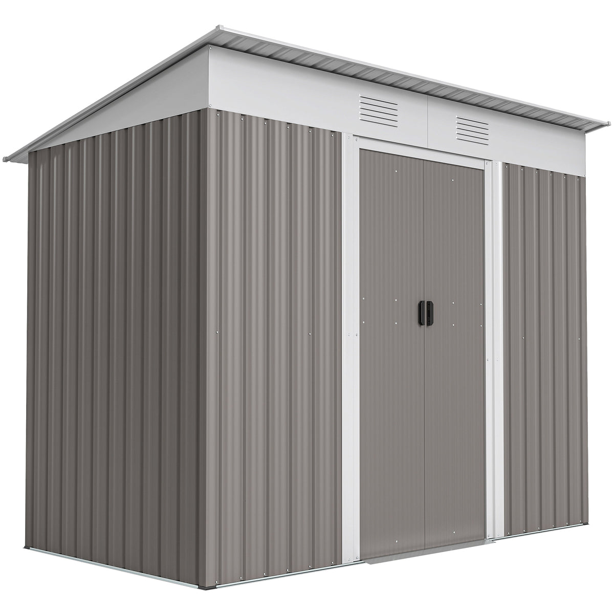 7' x 3.6' Outdoor Storage Shed, Metal Garden Tool Storage House Organizer with Lockable Sliding Doors and Vents for Backyard Patio Lawn – Light Grey