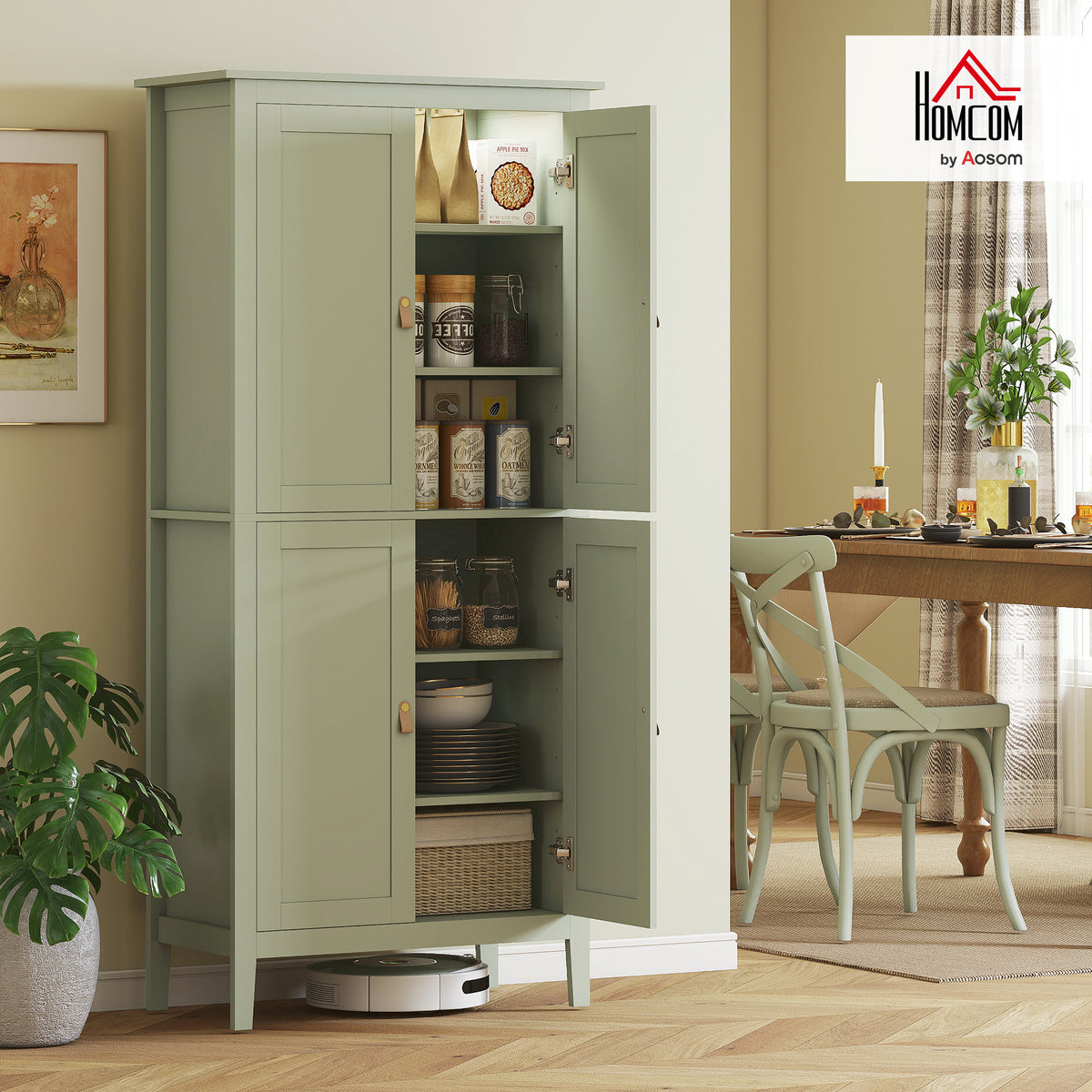 Tall Kitchen Pantry Storage Cabinet with Motion Sensor LED Light – 32"W x 70"H