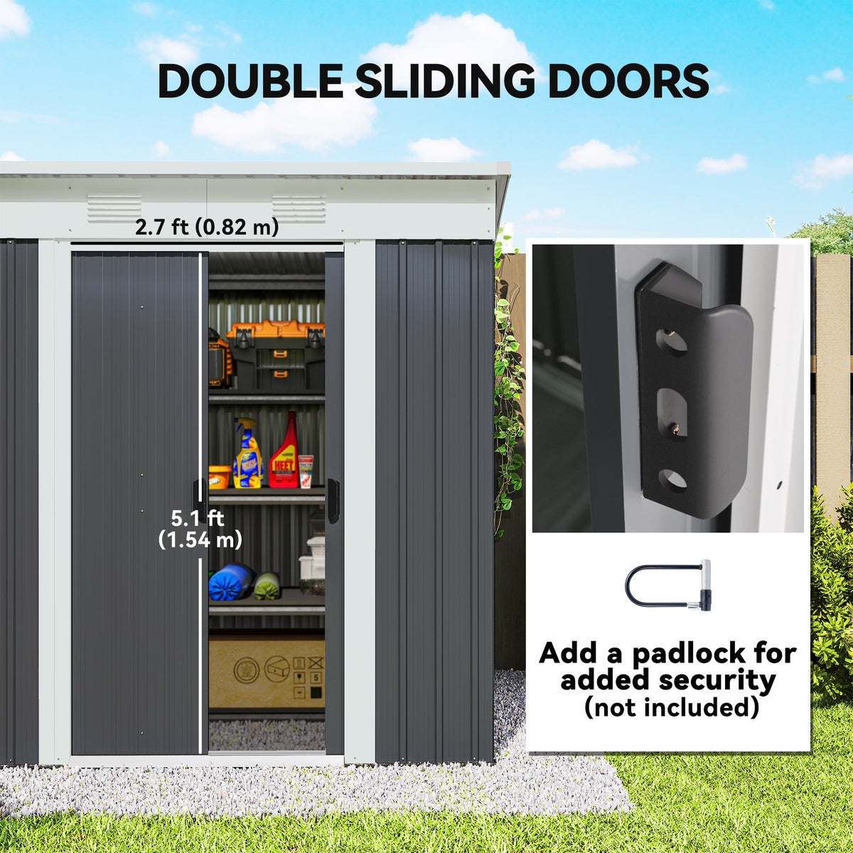 6' x 4' Outdoor Storage Shed, Metal Garden Shed with Lockable Sliding Doors and Vents – Charcoal Grey