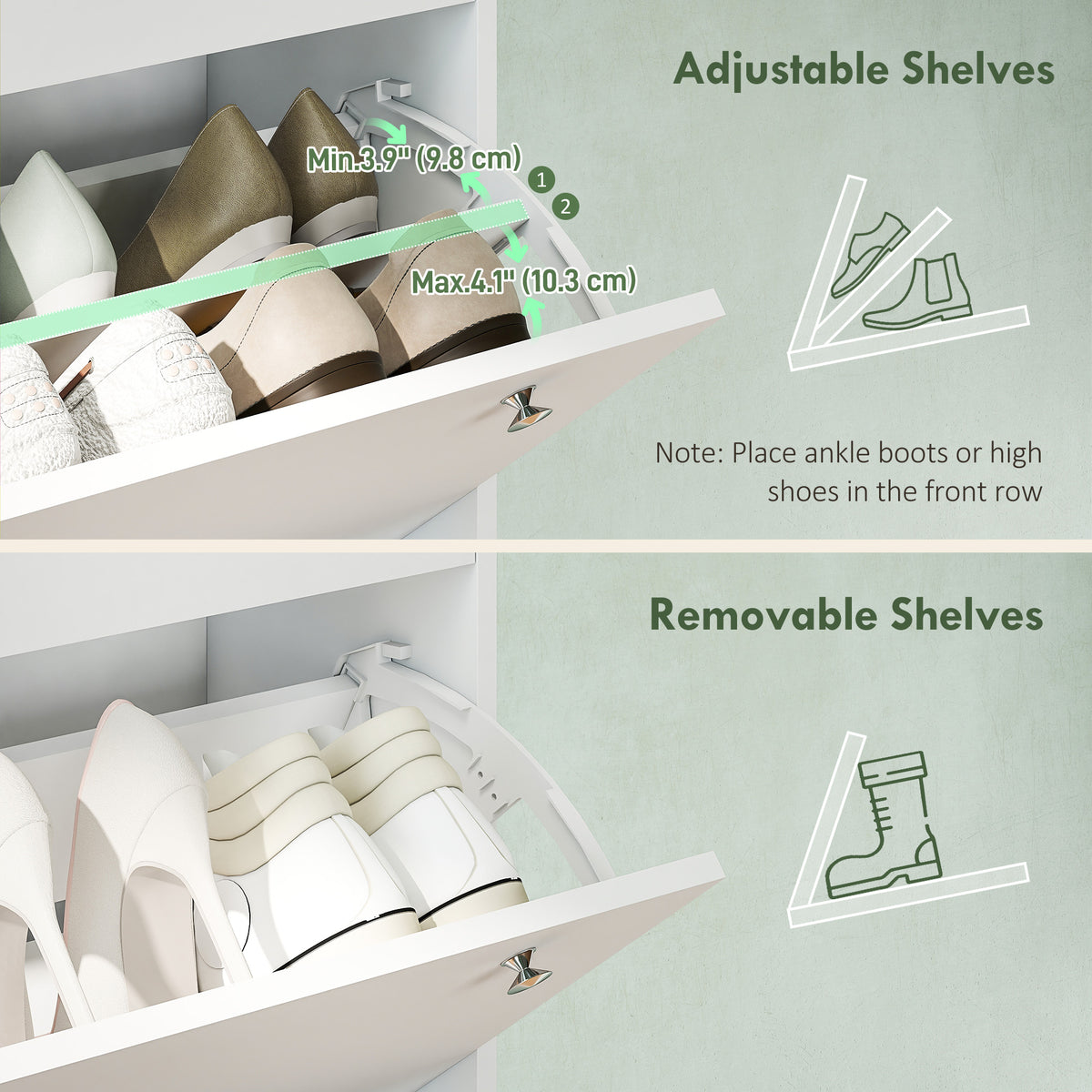 Narrow Shoe Cabinet with 4 Flip Drawers – 31"W x 62"H