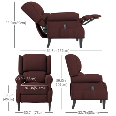 HOMCOM Brown Push Back Recliner with Massage, Extendable Footrest, Remote & Storage