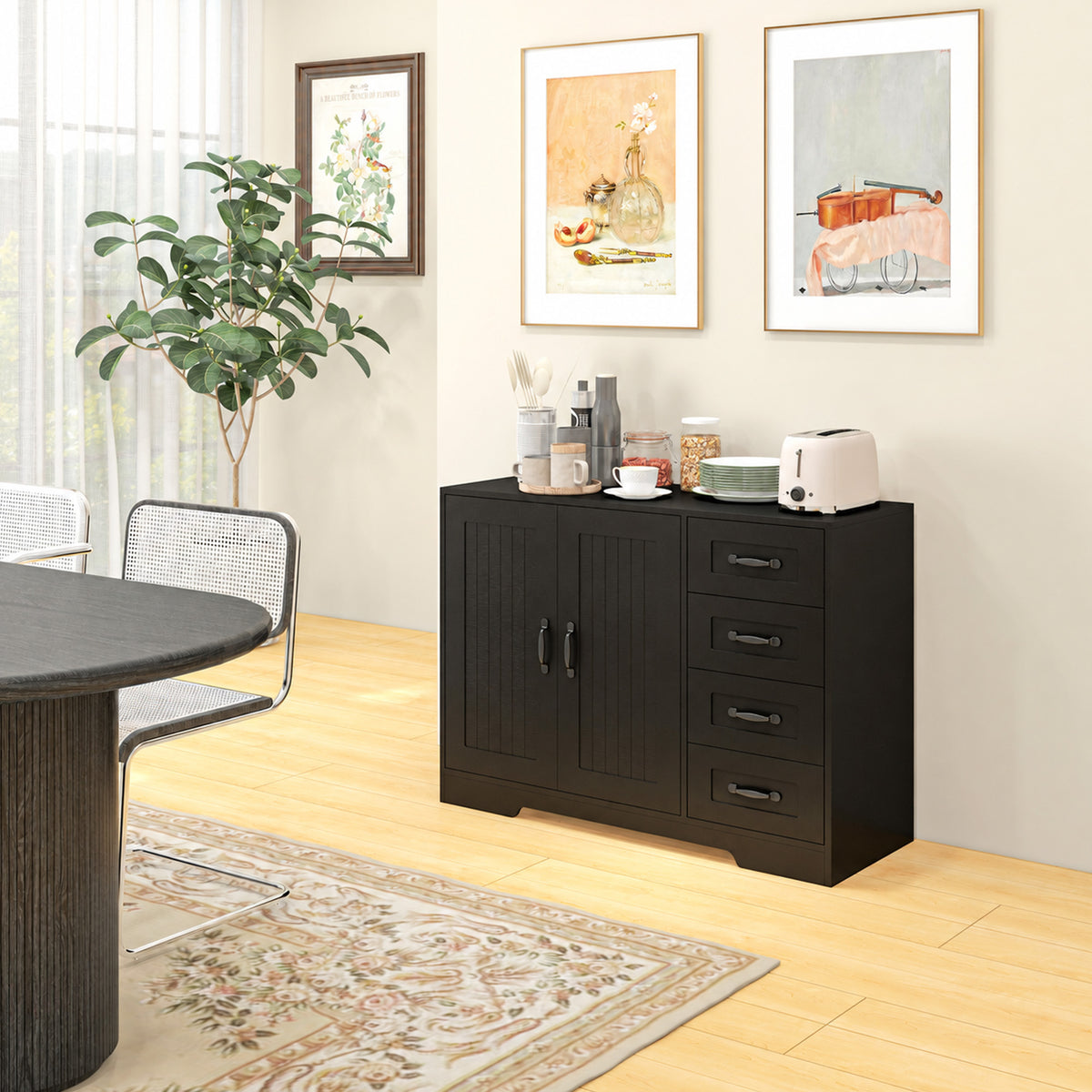 Sideboard Buffet Cabinet with 4 Drawers and Beadboard Doors – 41"W x 30"H
