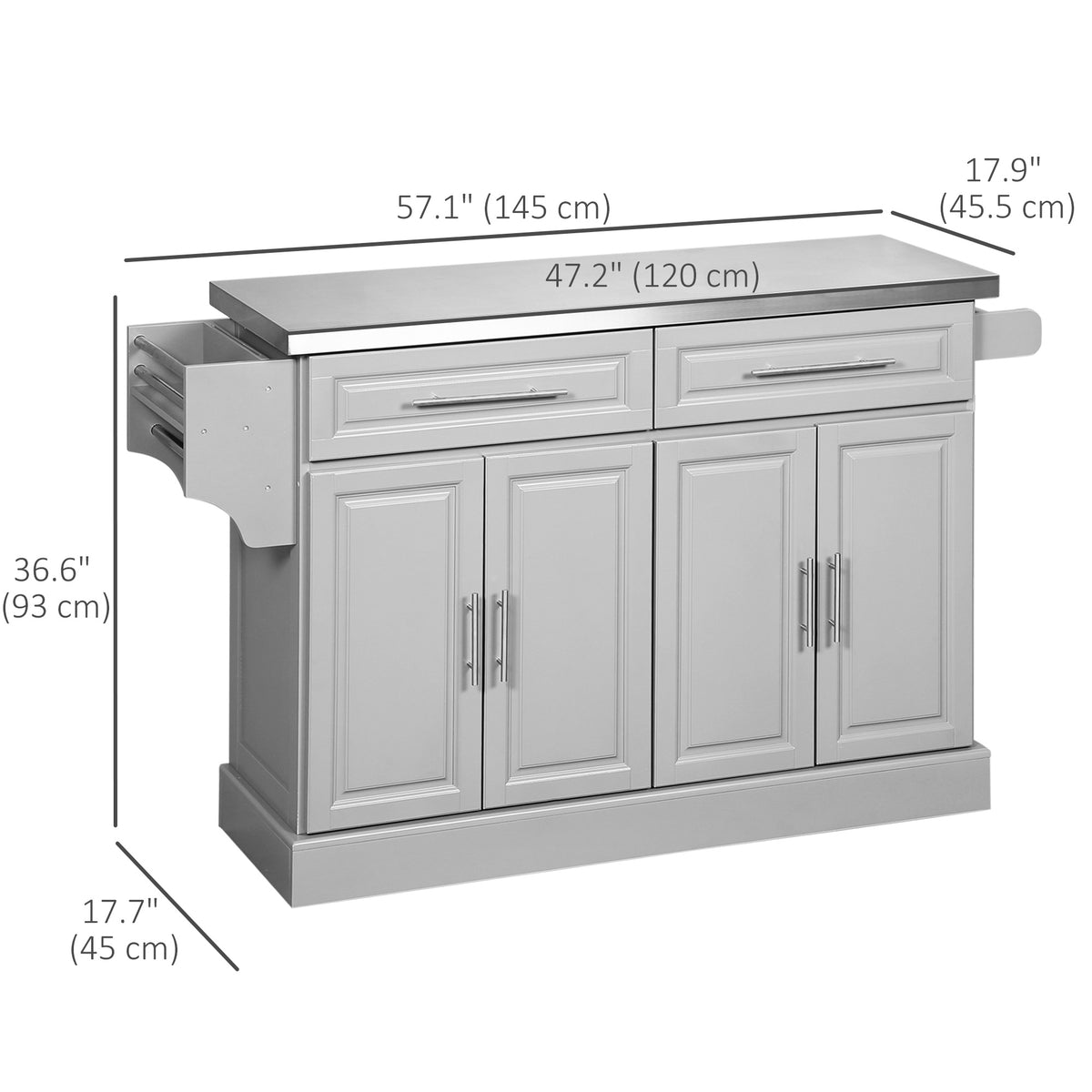 Kitchen Island with Stainless Steel Top – 57"W x 36"H