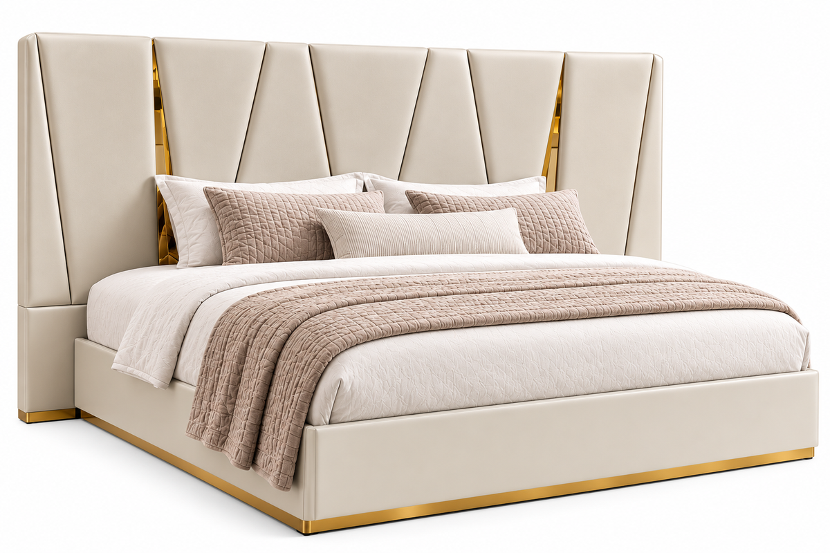 Nora Bedroom Set – Modern Cream & Gold Queen and King Bedroom Collection