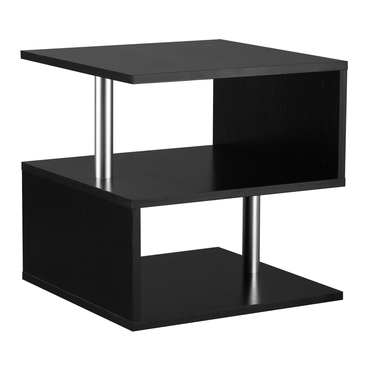 HOMCOM S-Shape 3-Tier Wooden End Table: Modern Black Storage Shelves