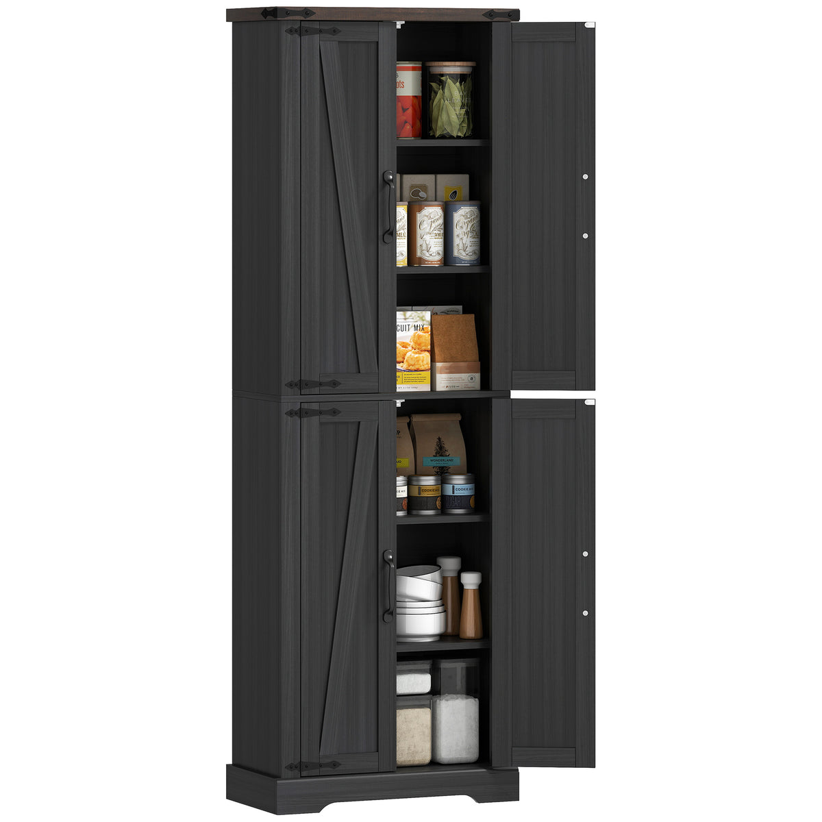 Farmhouse Freestanding Kitchen Storage Cabinet with Adjustable Shelves – 24"W x 72"H
