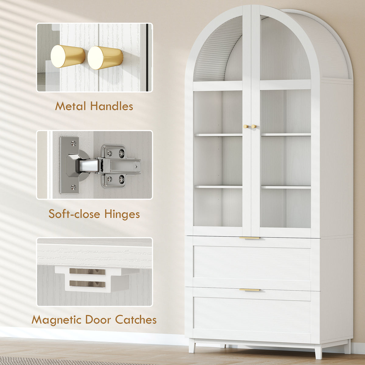 Farmhouse Kitchen Storage Cabinet with 2 Drawers – 31"W x 71"H