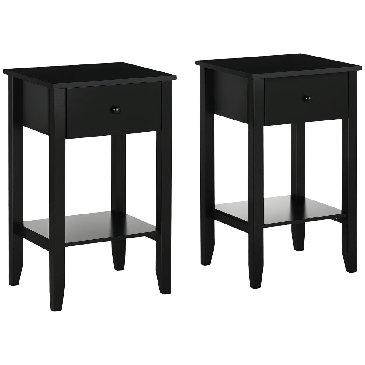2-Tier Nightstands with Drawer and Shelf, Set of 2 – 16"W x 26"H