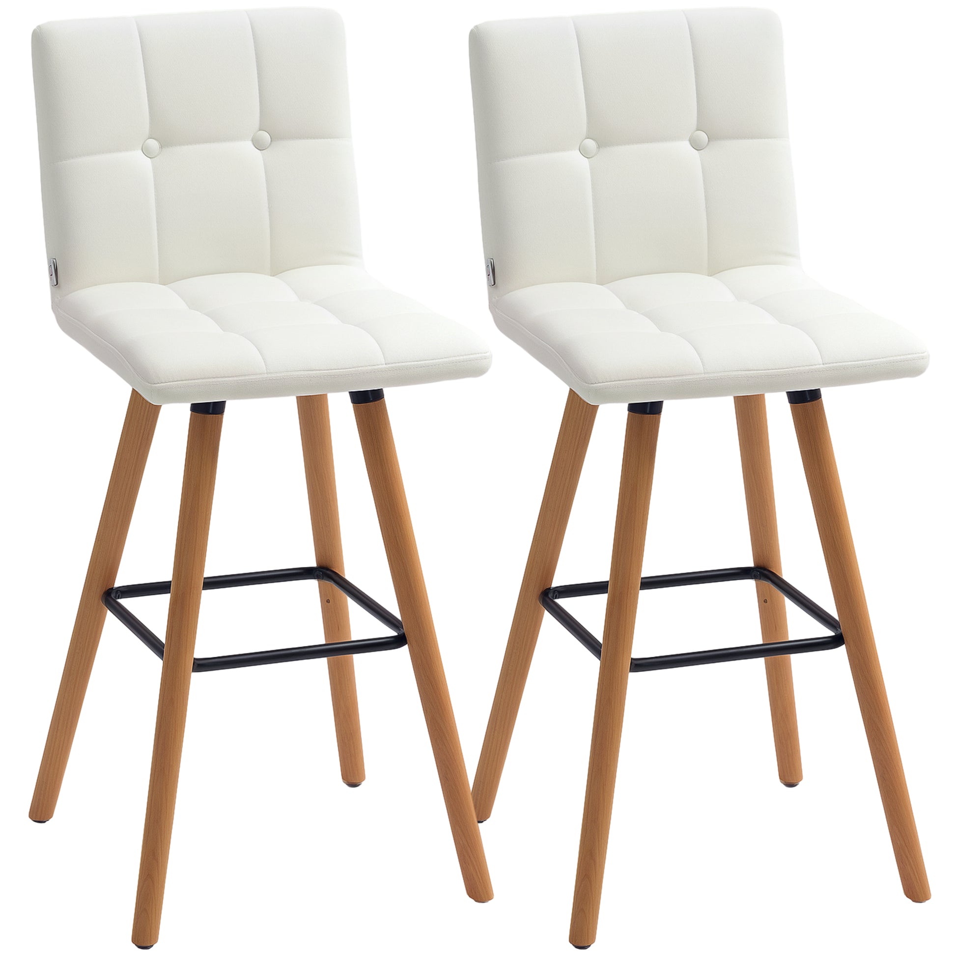 Stylish Upholstered Modern Kitchen Bar Stools Set of 2, Solid Wood Legs