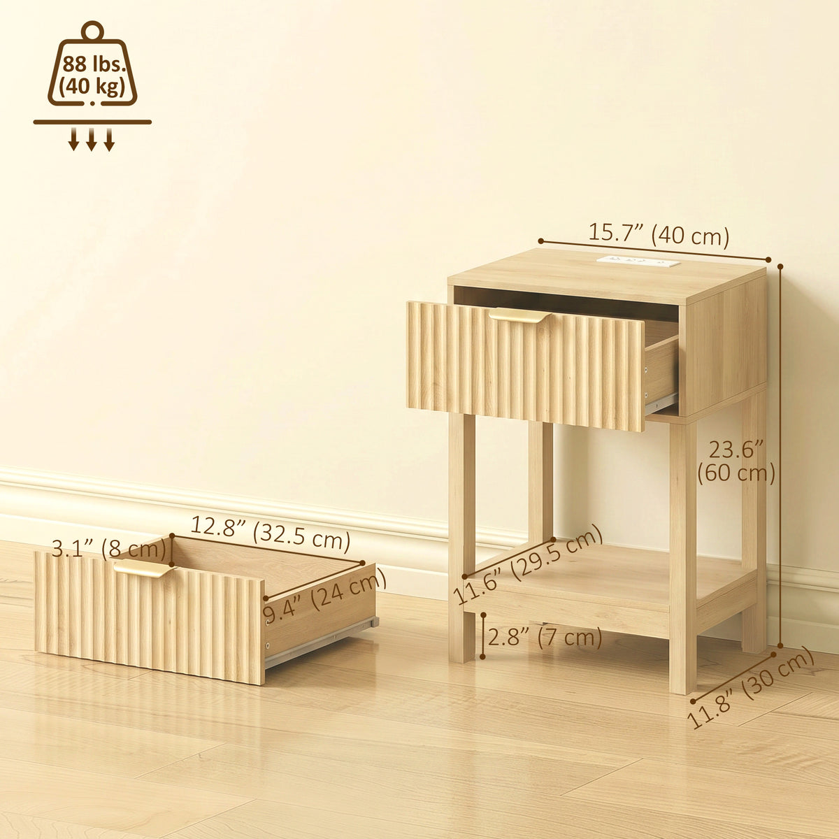 Slim Nightstands with Built-In Charging, Set of 2 – 16"W x 24"H