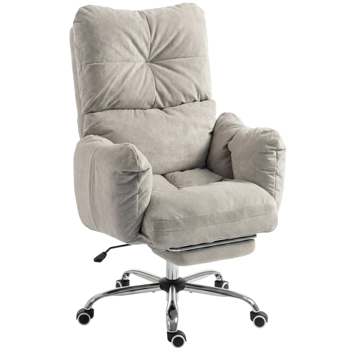 Office Chair with Footrest, Ergonomic Reclining Computer Gaming Chair with Snow Flannel Fabric, Light Grey