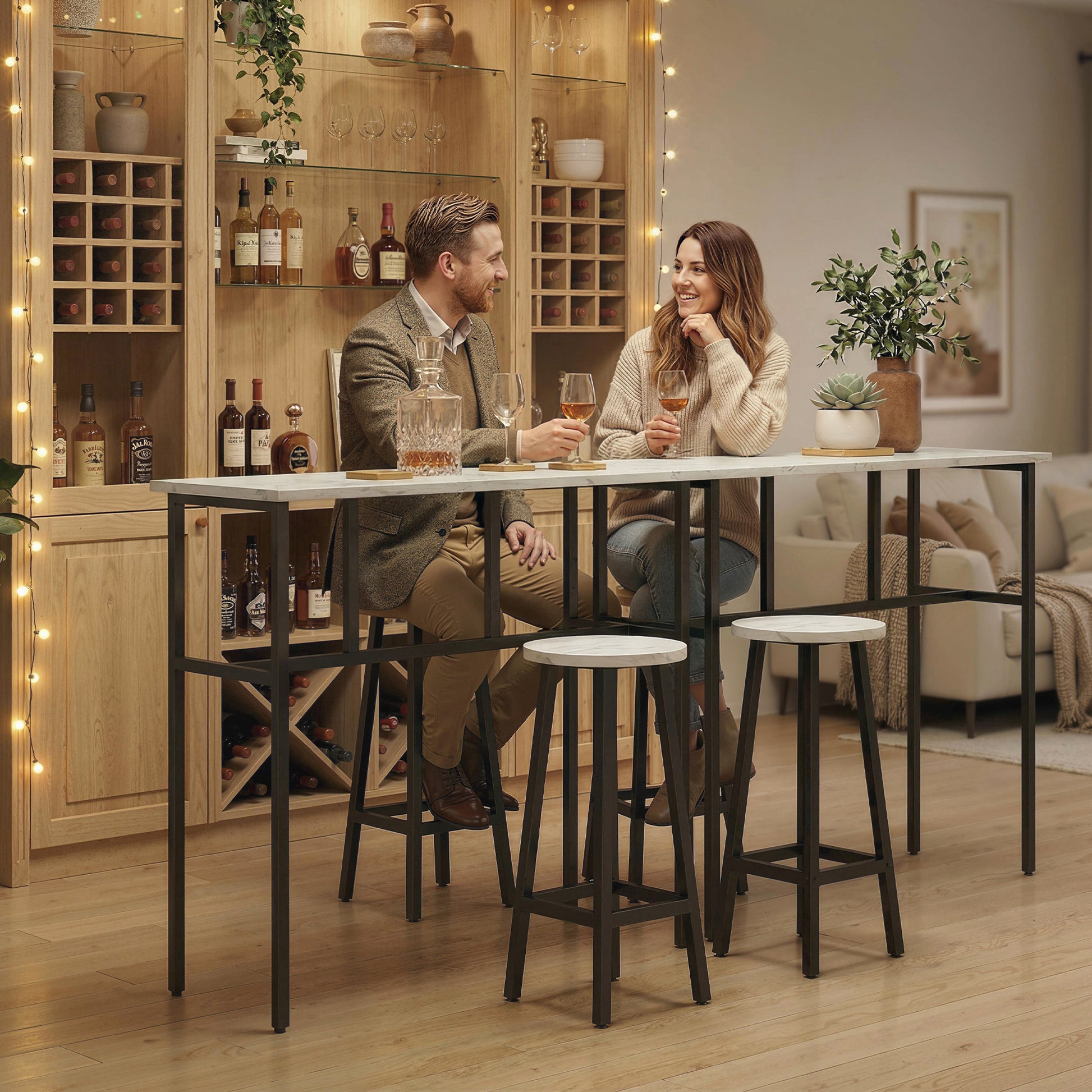 HOMCOM Bar Table Set Industrial Style White Marble
