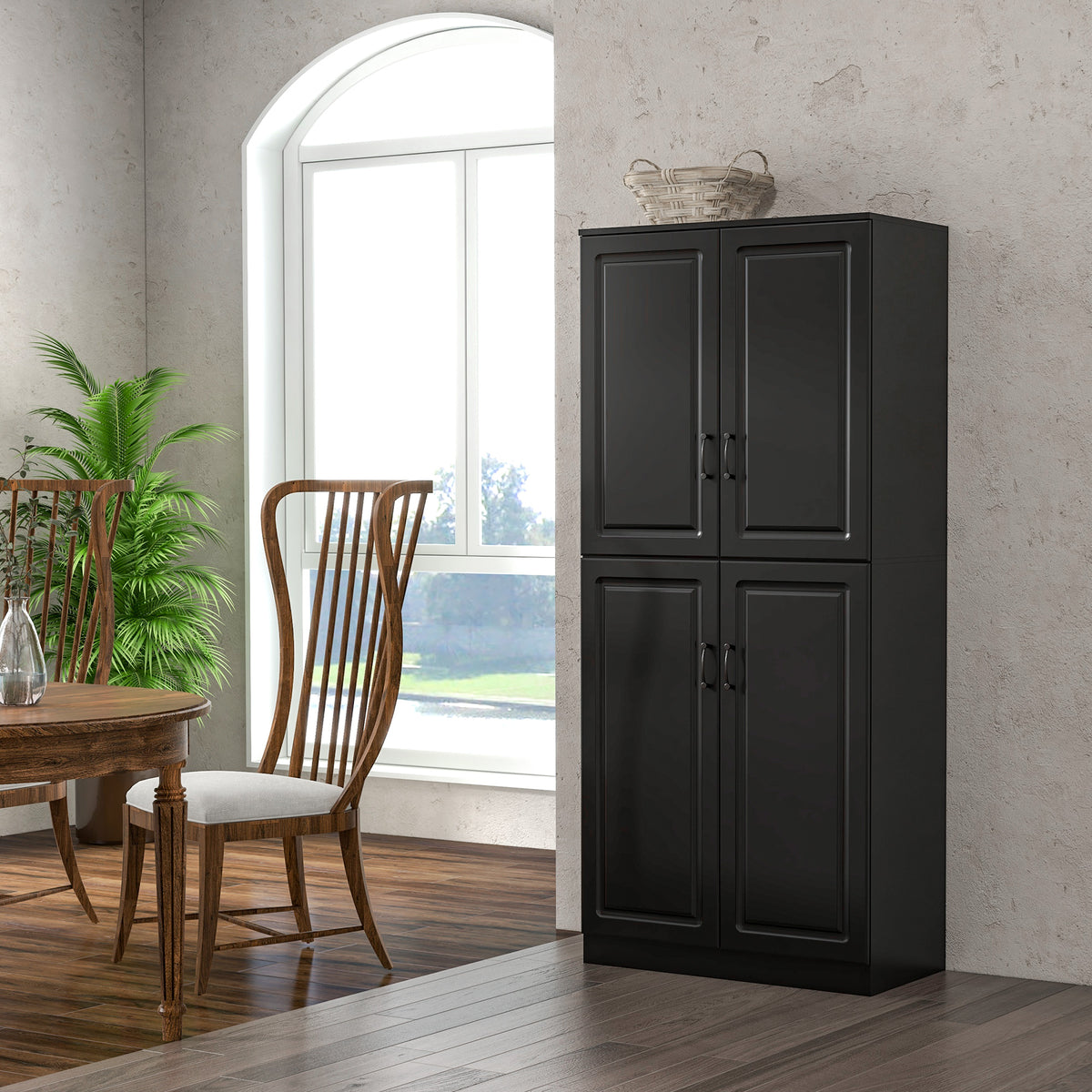 Freestanding Kitchen Pantry Cabinet with 4 Hinged Doors and Adjustable Shelves – 32"W x 71"H