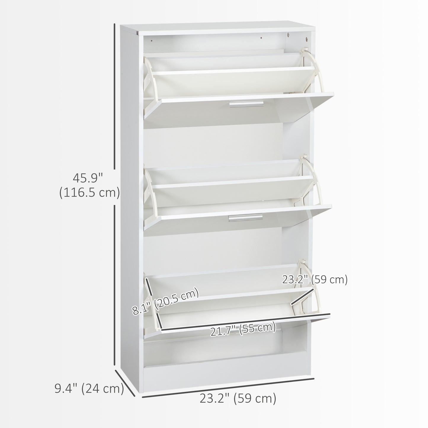 HOMCOM Slim White Shoe Cabinet: 3 Flip Drawers, Adjustable 15-Pair Storage