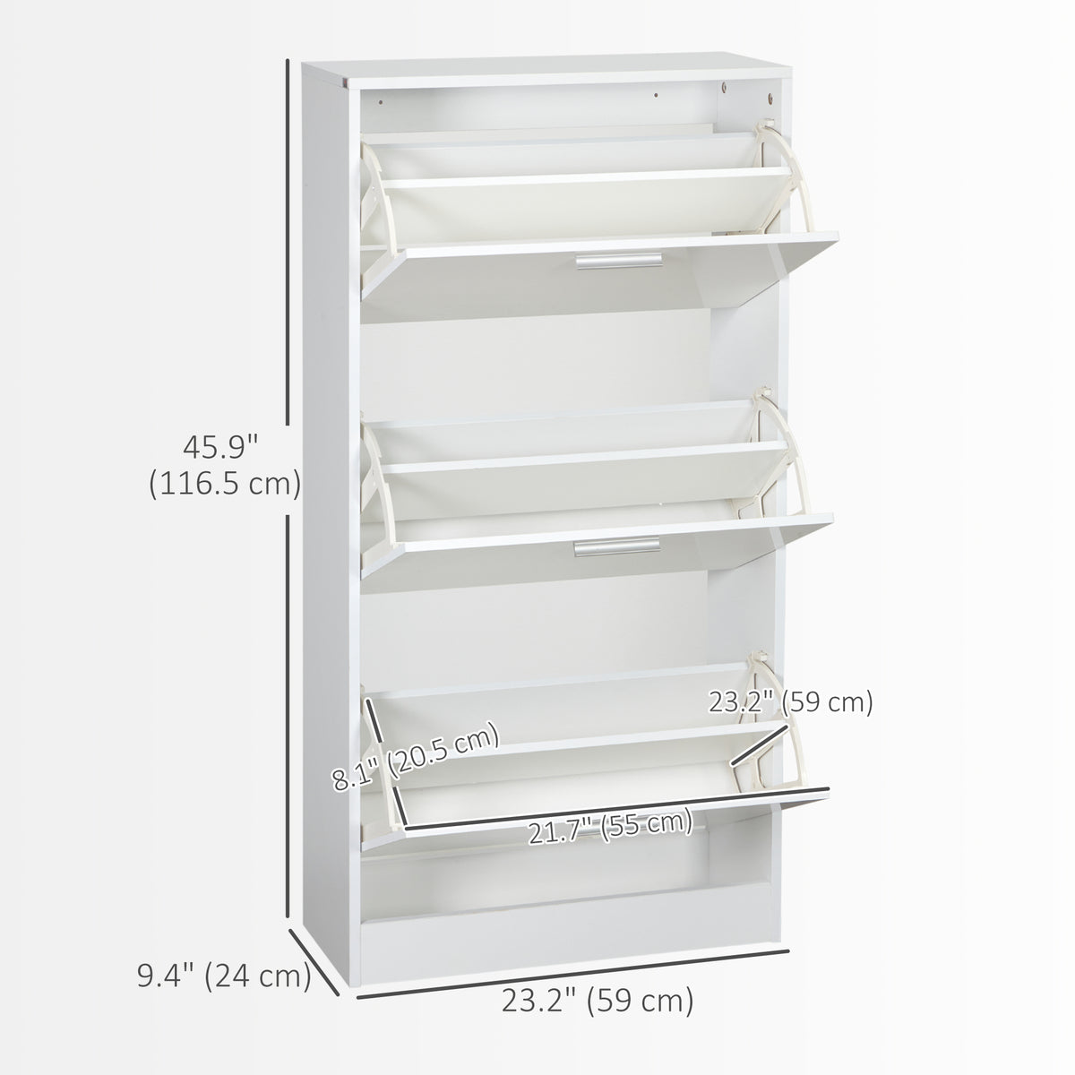 Slim Shoe Storage with 3 Flip Drawers and Adjustable Shelves – 23"W x 46"H