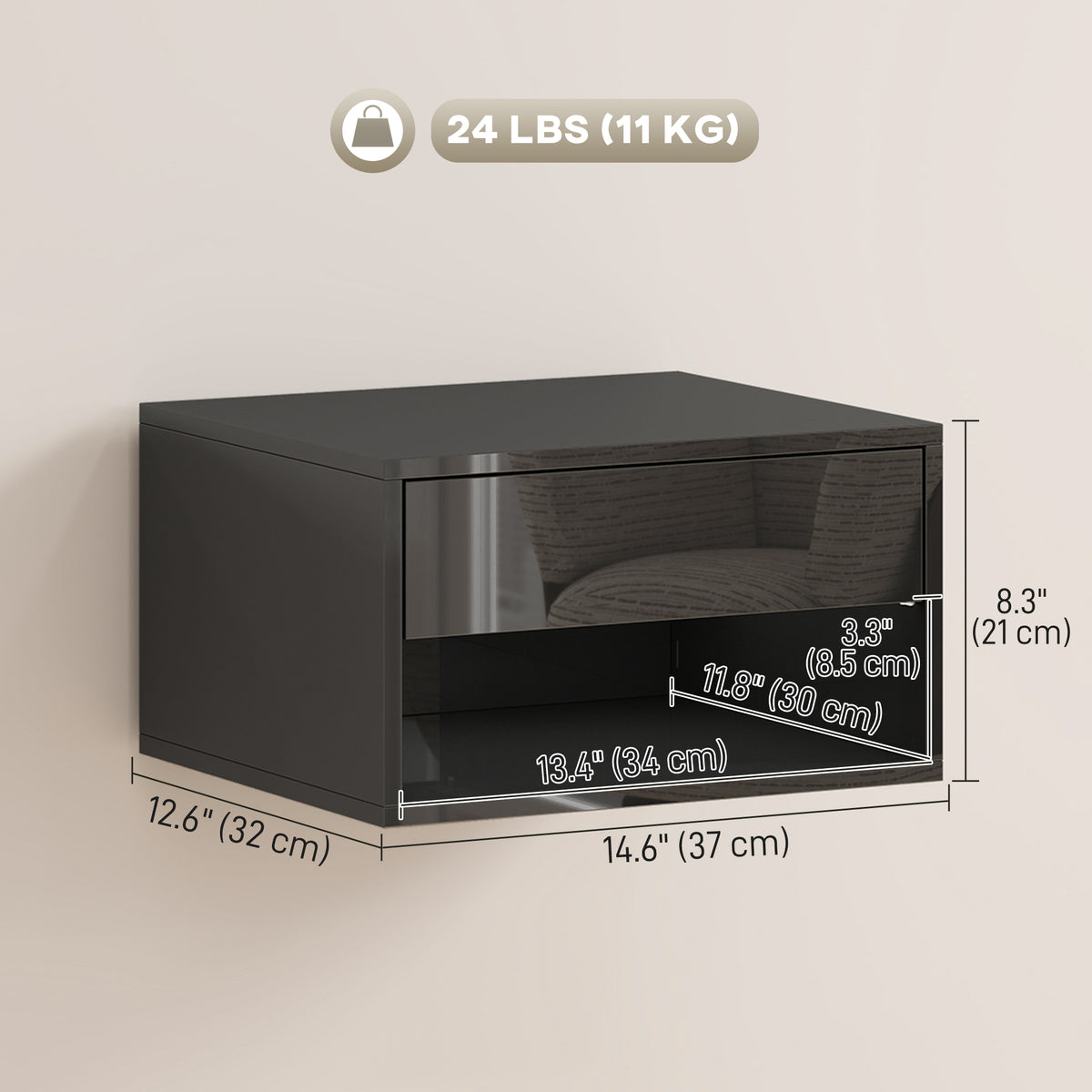 High Gloss Floating Nightstands, Set of 2 – 15"W x 8"H