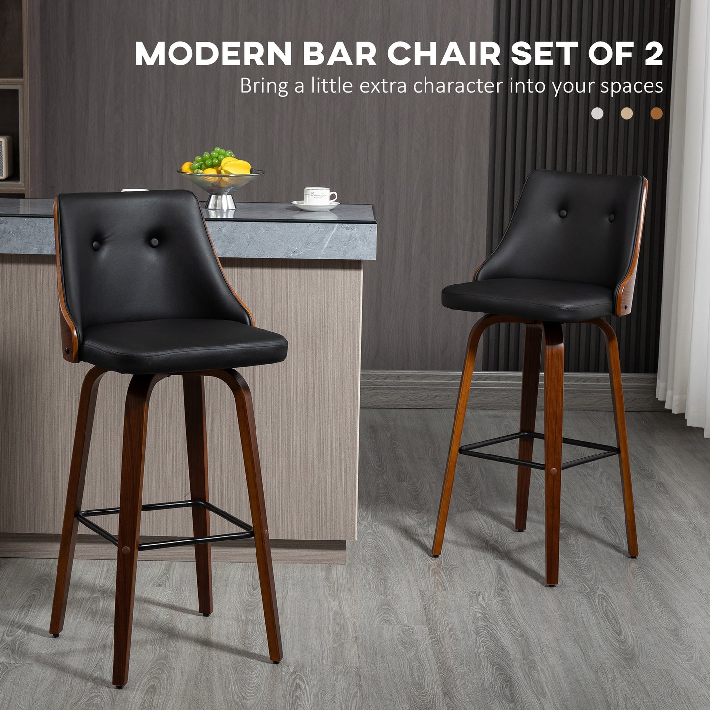 HOMCOM Black Tufted PU Leather Swivel Counter Height Bar Stools (Set of 2)