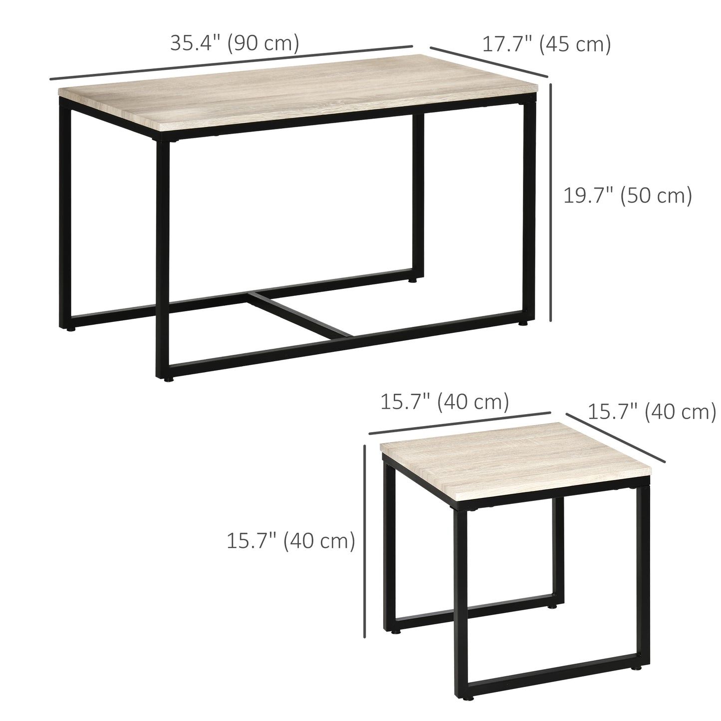 Modern Nesting Coffee Table Set, 3-Piece, Black Metal Frame, Natural Wood Grain