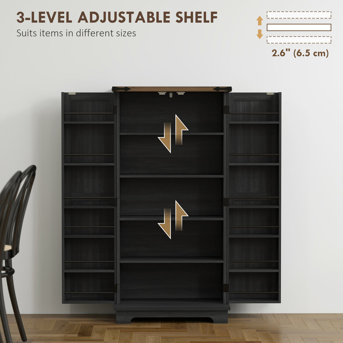 Farmhouse Kitchen Pantry Cabinet with Adjustable Shelves and Door Shelves – 24"W x 47"H