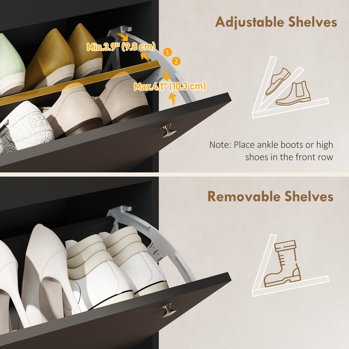 Narrow Shoe Cabinet with 4 Flip Drawers – 31"W x 62"H