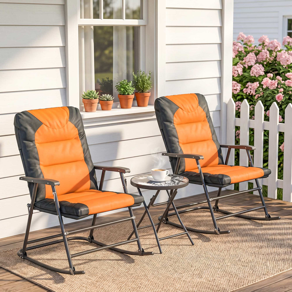 3-Piece Outdoor Foldable Rocking Chair Set