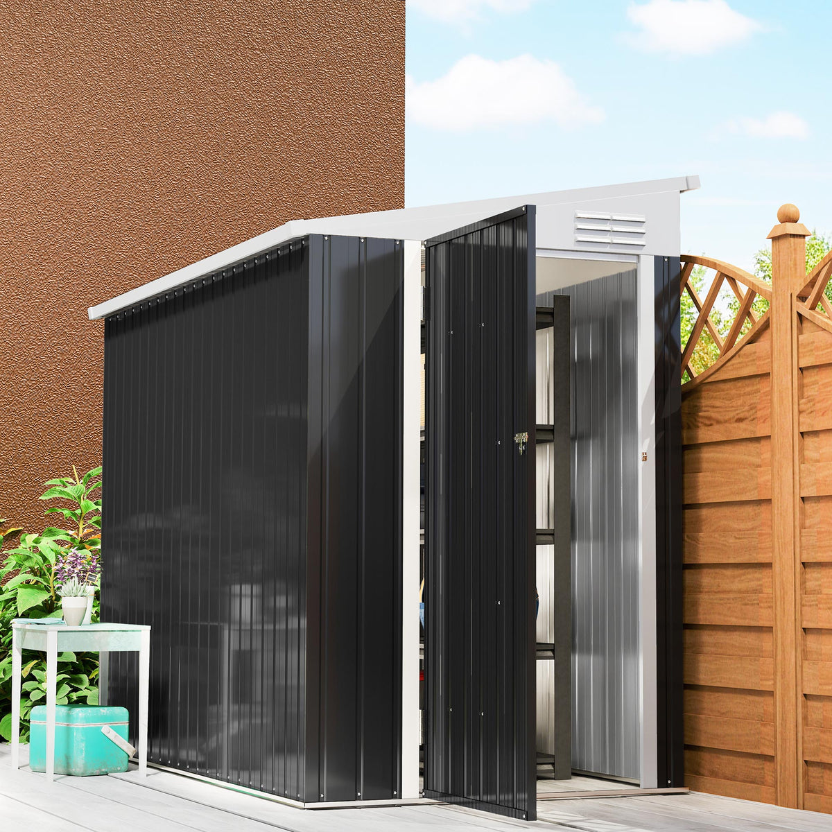 4' x 8' Outdoor Storage Shed Lean to Shed Outdoor Metal Tool Shed with Lockable Door and Air Vents