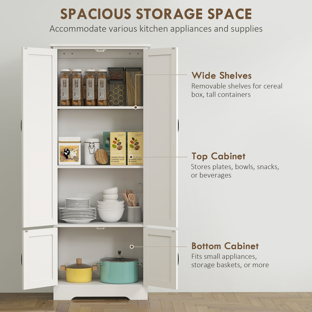 4-Door Pantry Storage Cabinet with Adjustable Shelves – 24"W x 60"H
