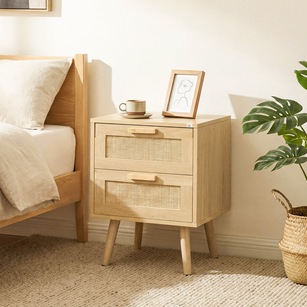 Boho Nightstands with 2 Drawers, Set of 2 – 16"W x 22"H