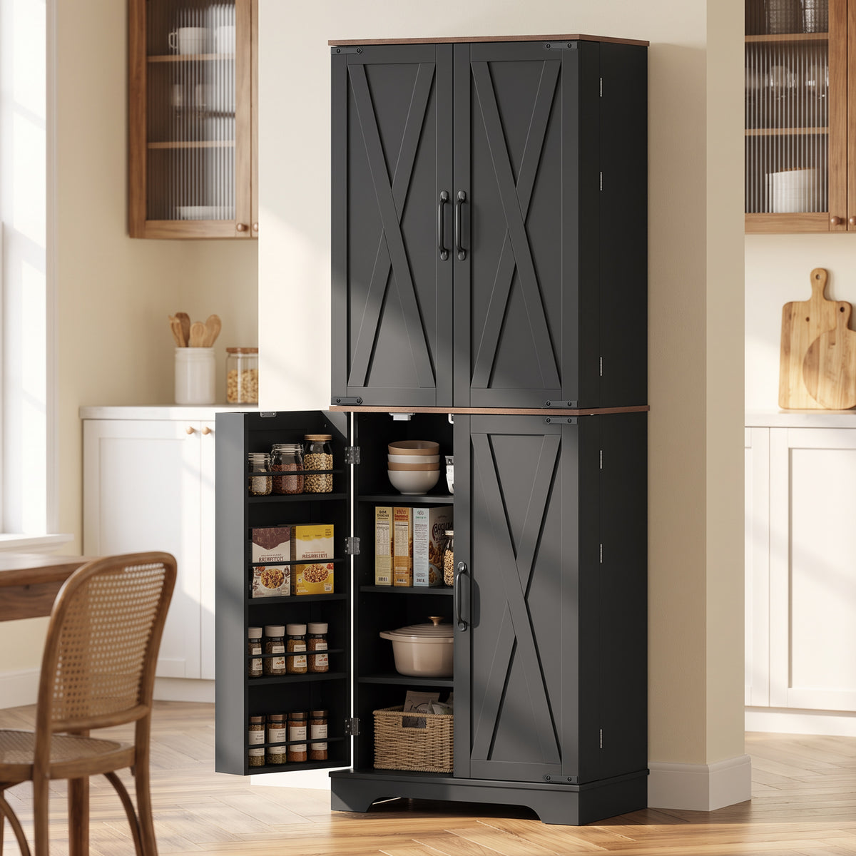 Kitchen Pantry Cabinet with Door Shelves and 8 Shelves – 24"W x 65"H