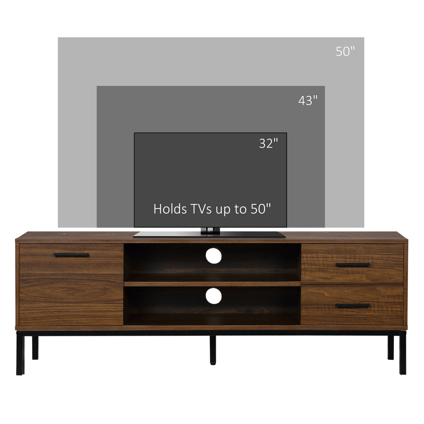 Modern Dark Walnut TV Stand for 50-inch TVs, Entertainment Center with Storage