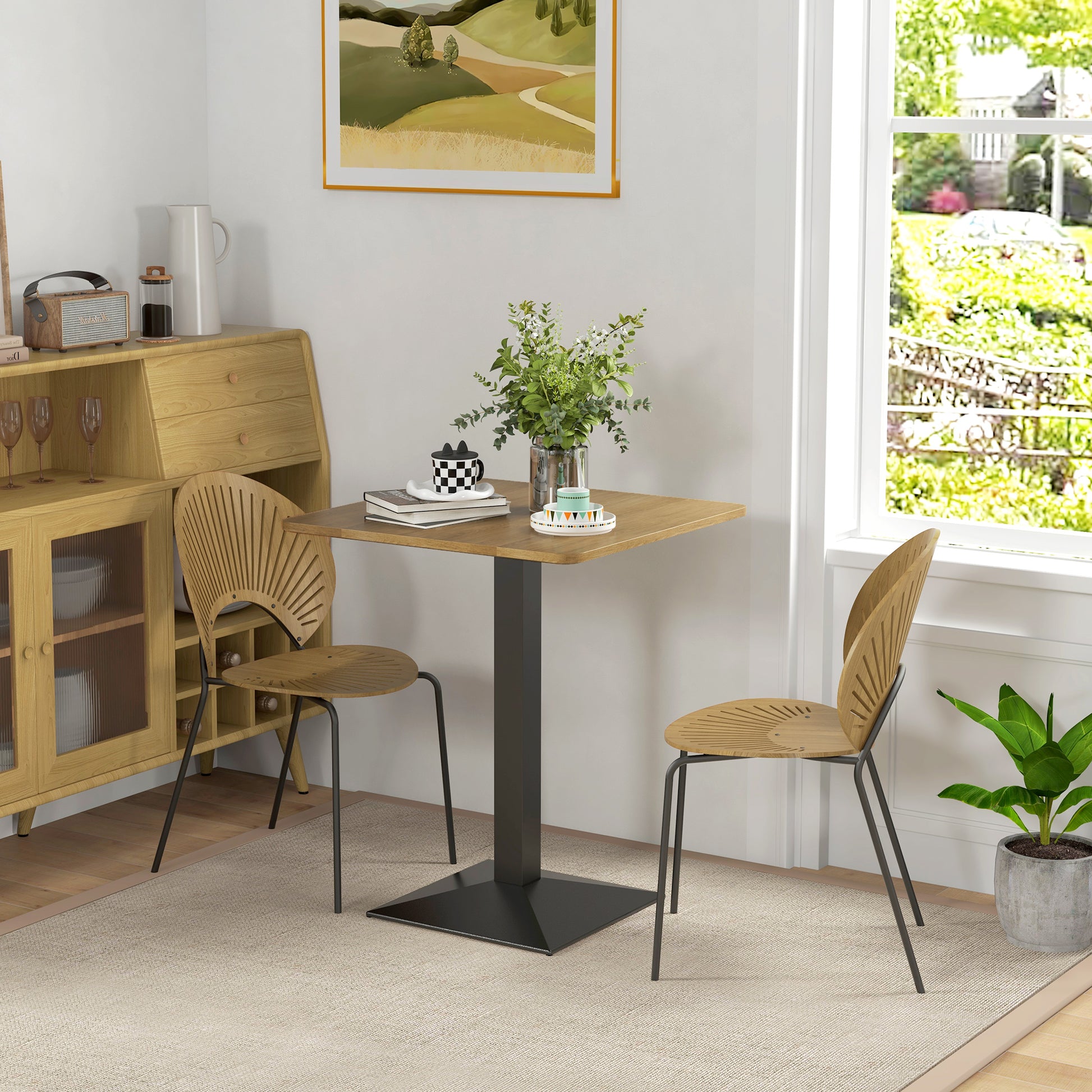 HOMCOM Modern 28" Square Dining Table Steel Base, Small Kitchen, Dark Brown