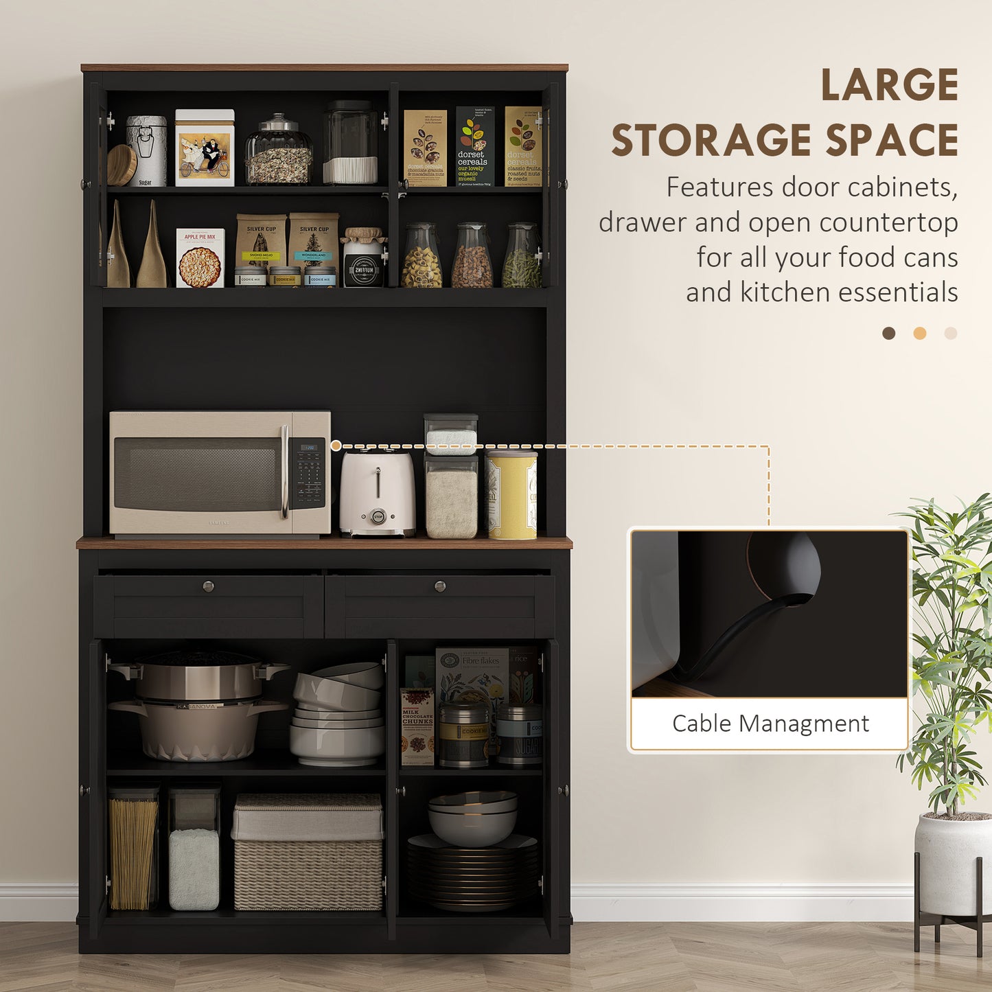 HOMCOM 71" Pantry Cabinet with Microwave Space, Black